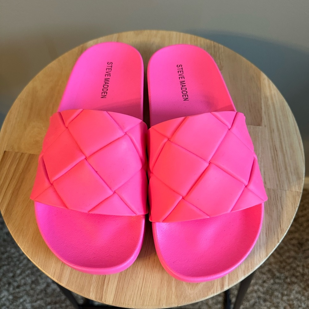 Steve Madden Hot Pink Quilted Slide Sandals